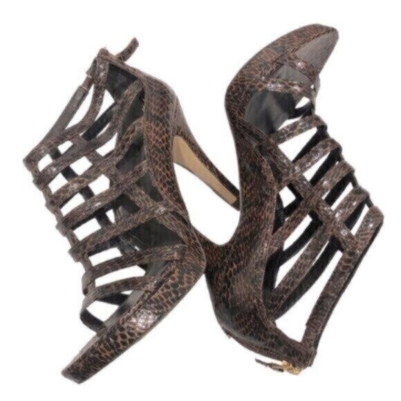 Franco Sarto Brown Leopard Print Strappy Gladiator Sexy Stiletto Dressy Heels 9 - Picture 2 of 10